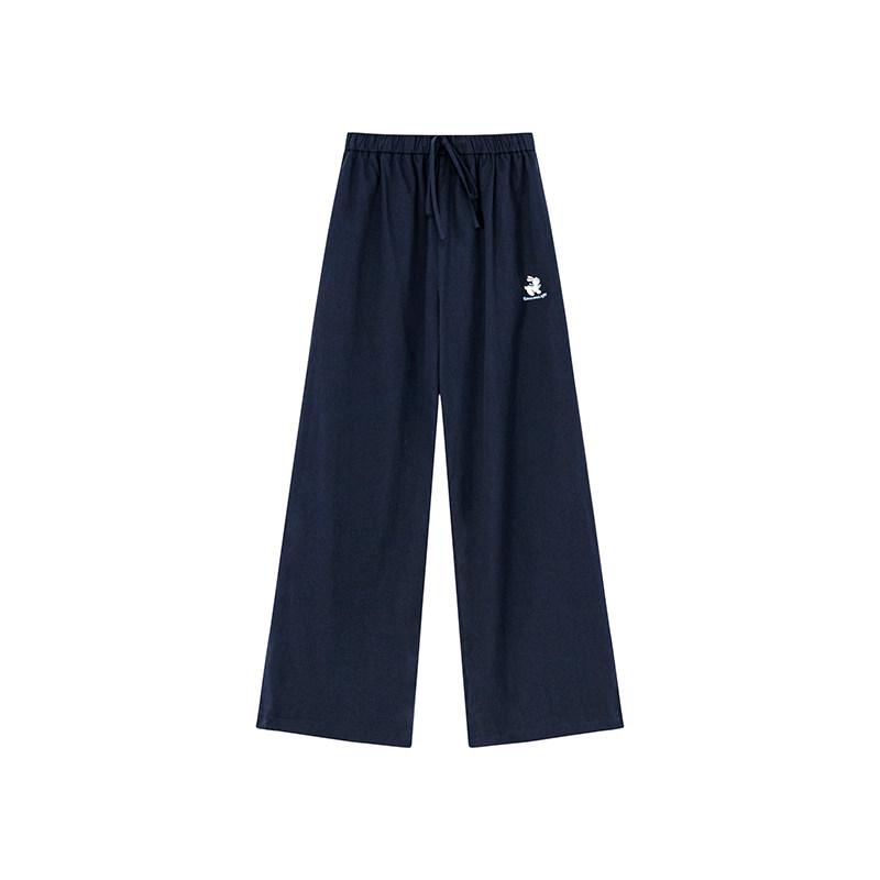 

Canon Women s Korean Style Elastic Waist Rabbit Embroidery Casual High Waist Slimming Straight Leg Pants for Spring XS темно-синий