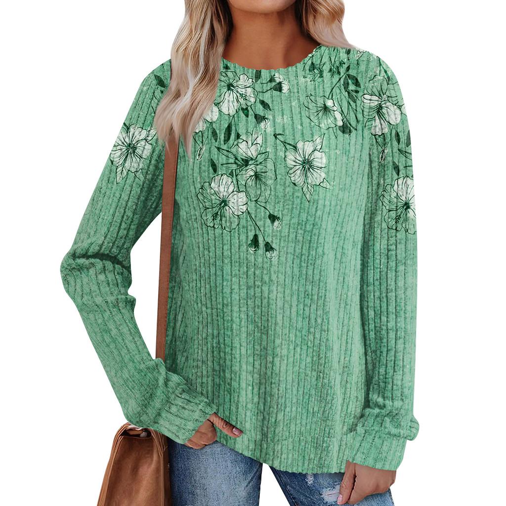 Women's Printed Lightweight Brushed-Cotton Round Neck Top