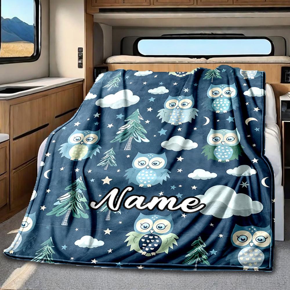 Owl Forest Night Sky Design With Clouds And Stars Blanketcustomize Your Name Lightweight Comfortable And Stylish Blanket For Travel Bed Home Chair