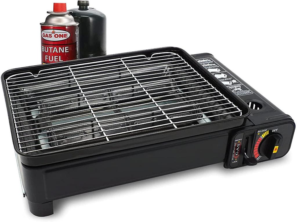 Portable Outdoor Smokeless Gas Grill for Camping and Barbecue with Cassette Gas Stove and Meat Rack