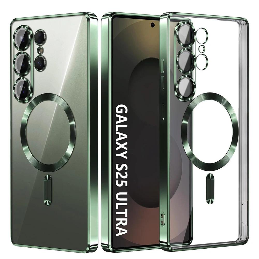Glitter Plating Clear Silicone Soft Case For Samsung S26 Edge S25 S24 S23 S21 S22 Ultra Plus Magnetic For Magsafe Shell