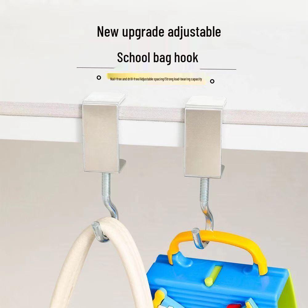Adjustable Student Schoolbag Hook - No-Punch, No-Adhesive, Rotating Desk, Kitchen & Bathroom Hanger