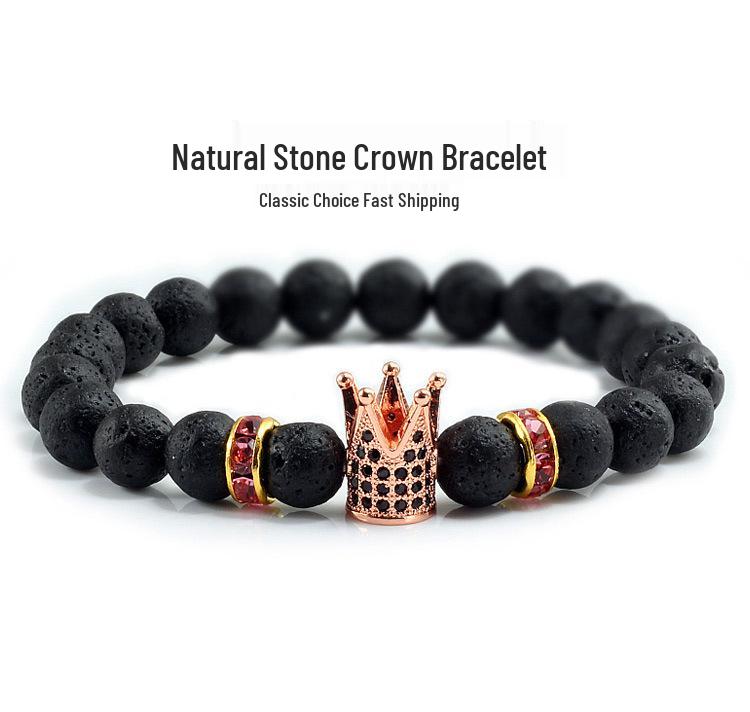 Wish Alloy Turquoise Rhinestone Crown Bracelet: Volcanic Stone Men's Jewelry Gift