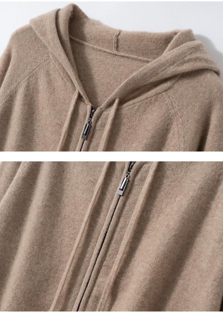 2025 Autumn Women's College Style Cashmere Hooded Cardigan Sweater with Zipper
