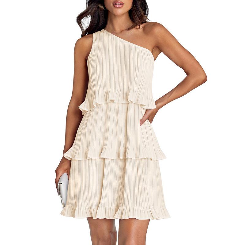 

Women Dress 2024 New Summer Women s Sun Dress Pleated Black Sleeveless Dress Chiffon Beach Dress Women s Summer Clothing S темно-зелений колір
