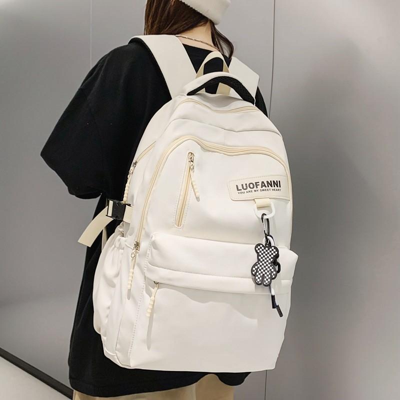 Letter Lightweight Nylon Student Backpack With Zipper Closure For High School And College Daily Use