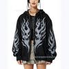 Womens Oversized Y2K Streetwear Hoodie With Digital Skull Print Zip-Up Loose Fit Sweatshirt Casual Outdoor Wear