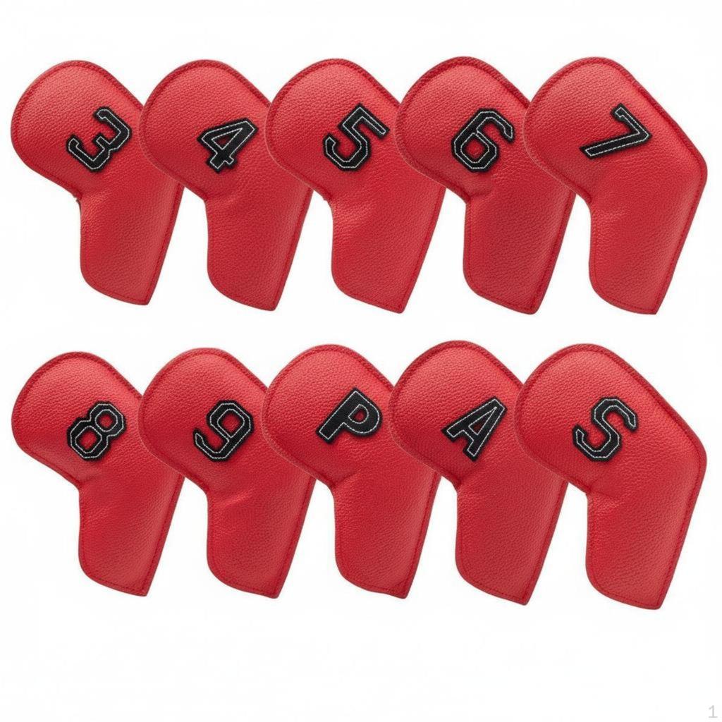 10 Pieces PU Leather Iron Headcover Set Scratch & Ding Protection Headcovers Large