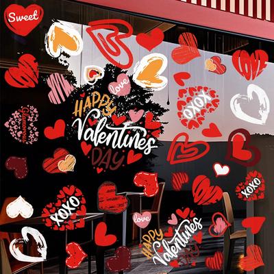 Valentines Day Window Clings 6 Pcs Double Sided Heart PVC Stickers Reusable Easy Peel On Off for Glass 20 30cm