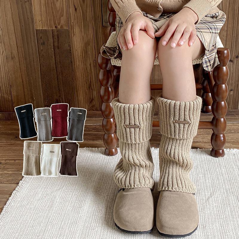 Einfarbige Winterstrick-Beinstulpen Dicke Warme Mittelrohrsocken Gestrickt Y2K Lolita Mädchen Kinder Mode Leggings Fußbedeckung