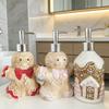 Cute teddy bear bath bottle hand sanitizer bottle creative home ceramic packaging container hand-painted underglaze color