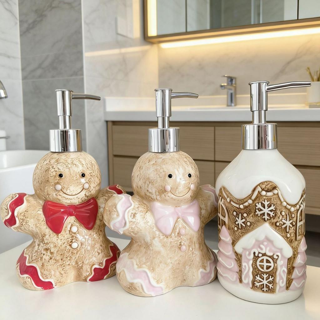Cute teddy bear bath bottle hand sanitizer bottle creative home ceramic packaging container hand-painted underglaze color