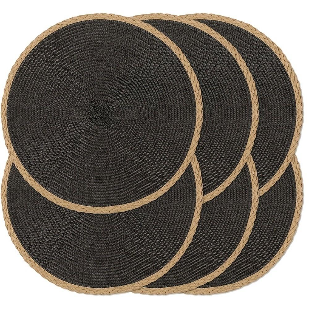 6pcs/set 15in Round Woven Placemats Bohemia Woven Dish Mats Boho Braided Table Mats  Coffee Cups