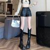 Women's High-Waist PU Leather Shorts - Black, Autumn/Winter 2025, Slimming and Sexy Fit