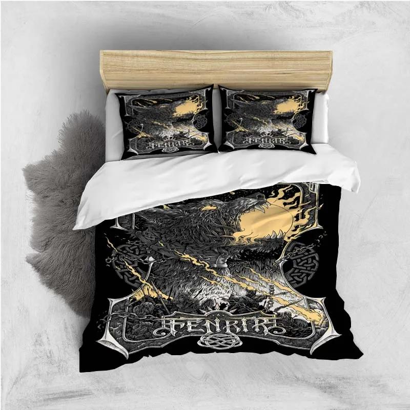 Viking Duvet Cover King Scandinavian Folklore Motifs Bedding Set Microfiber Northern Germanic Culture Mjollnir Comforter Cover AU Double(180x210cm)