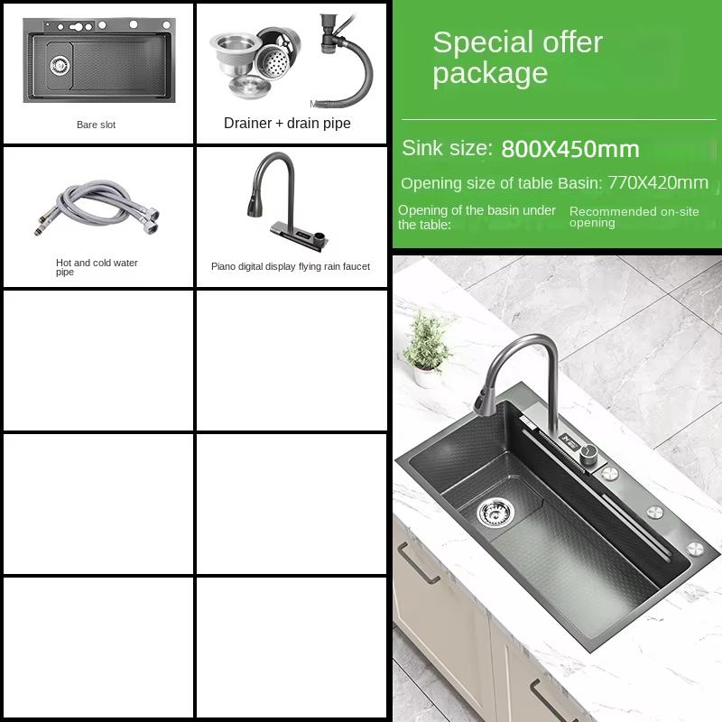 Kitchen Sink Waterfall Sink Temp Digital with cup washer Counter Controls Workstation Kitchen Sink single kitchen sinks Black