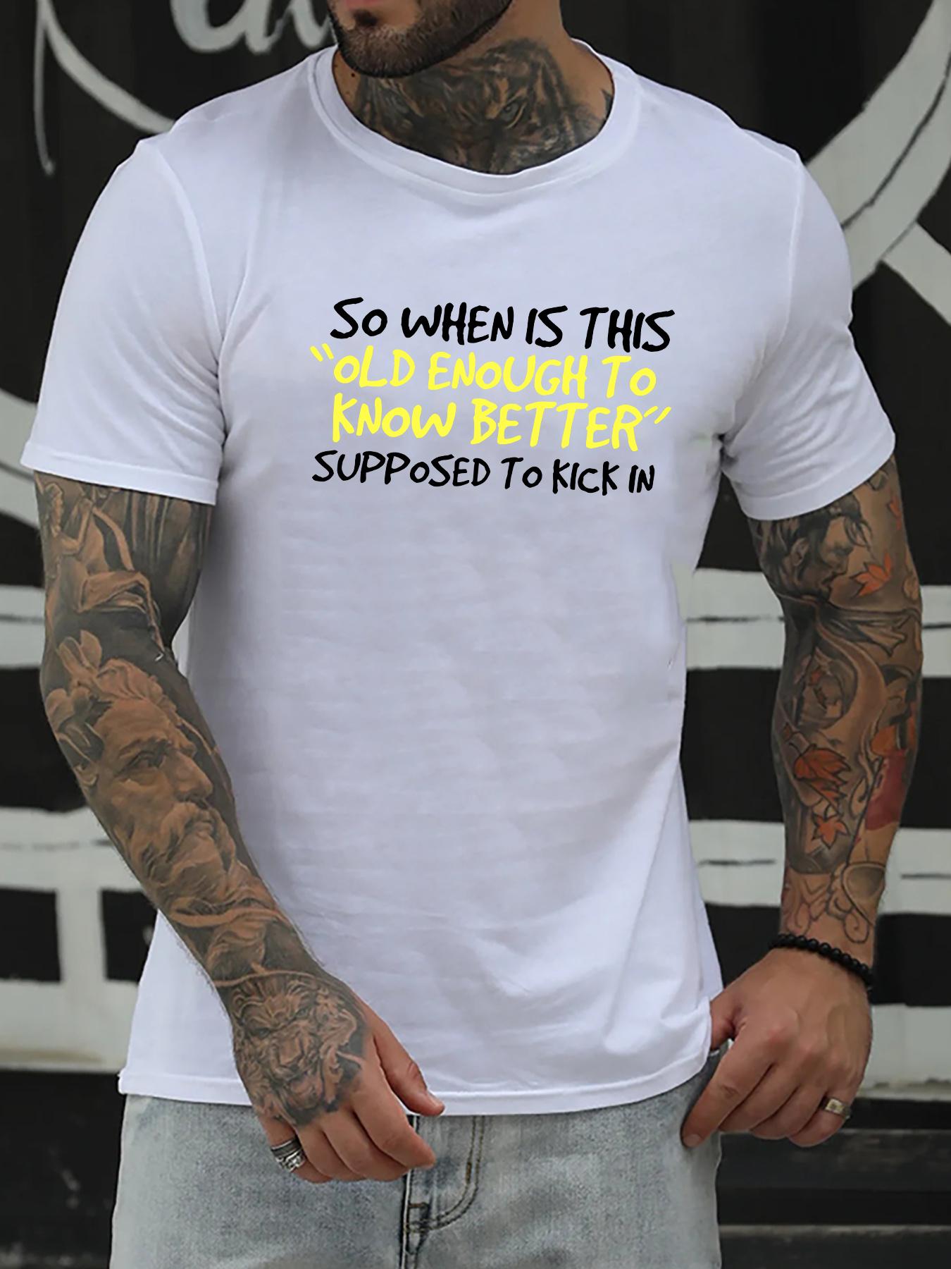 

European sizes Letters Print Casual Crew Neck Short Sleeves For Men, Comfy Casual Summer T-Shirt For Daily Wear 4XL білий