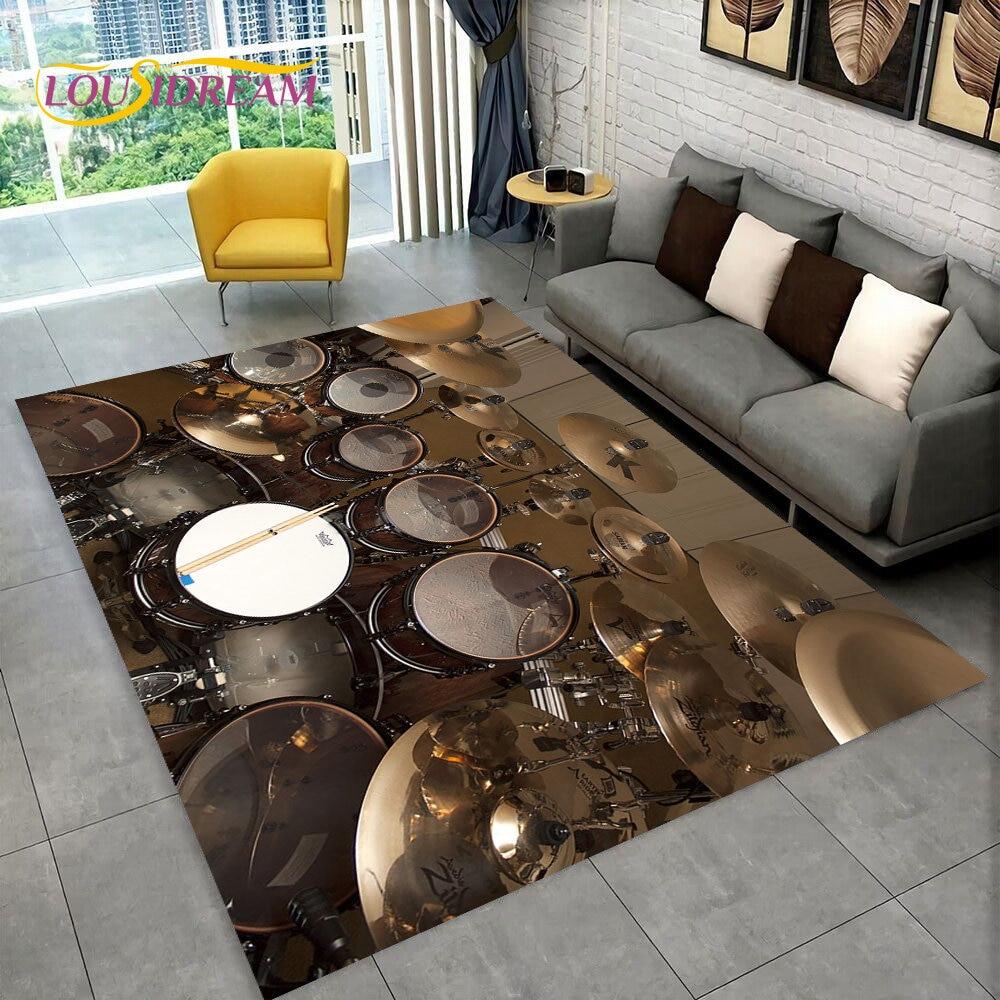 Drum Kit Music Instruments Drum Set Area Rug,Carpet for Home Living Room Bedroom Sofa Doormat Kitchen Decor,Non-slip Floor Mat