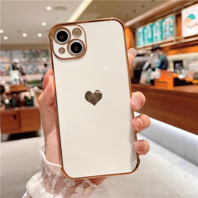Husă de lux cu inimă de dragoste placată pentru iPhone 14 13 12Mini 11 Pro X XR XS Max 7 8 Plus SE SE Husă de protecție moale galvanizată