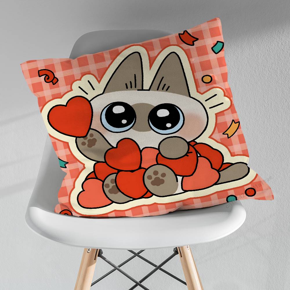 Cute Art AAzukisan Cat Various Sizes Square Pillow Case For Car Home Bedchamber Decor Birthday Gift