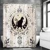 Black Cat Gothic Moon Phase Butterfly Witch Star Mystery Beige Shower Curtain, Bathroom Decorative Shower Curtain, Waterproof Sh