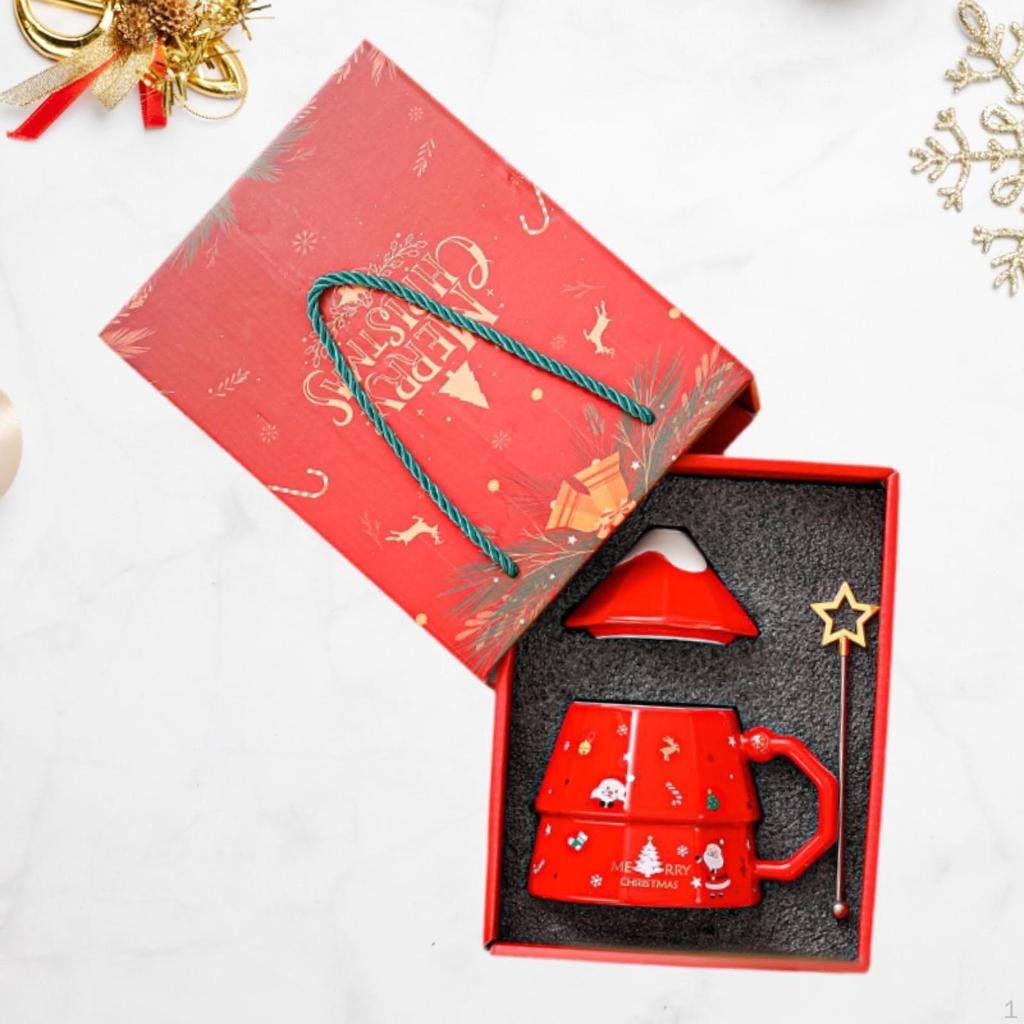 Keramik Weihnachtsbecher Kaffeetasse, mit Deckel und Henkel, Geschirr, Feiertags Lustige Tasse