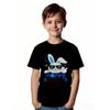 European Sizes Children Girls and Boys Cartoon Style Rabbit Pattern T-Shirt - Stylish Black Background, Trendy Sunglasses Rabbit, Hoppy Easter Design