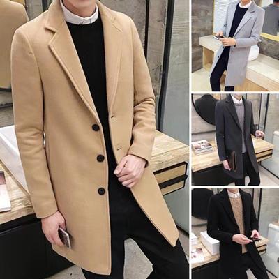 Männer Herbst Winter Mantel Einfarbig Revers Mittellange Langarm Strickjacke Einreiher Anti-falten Business Formal Stil mantel