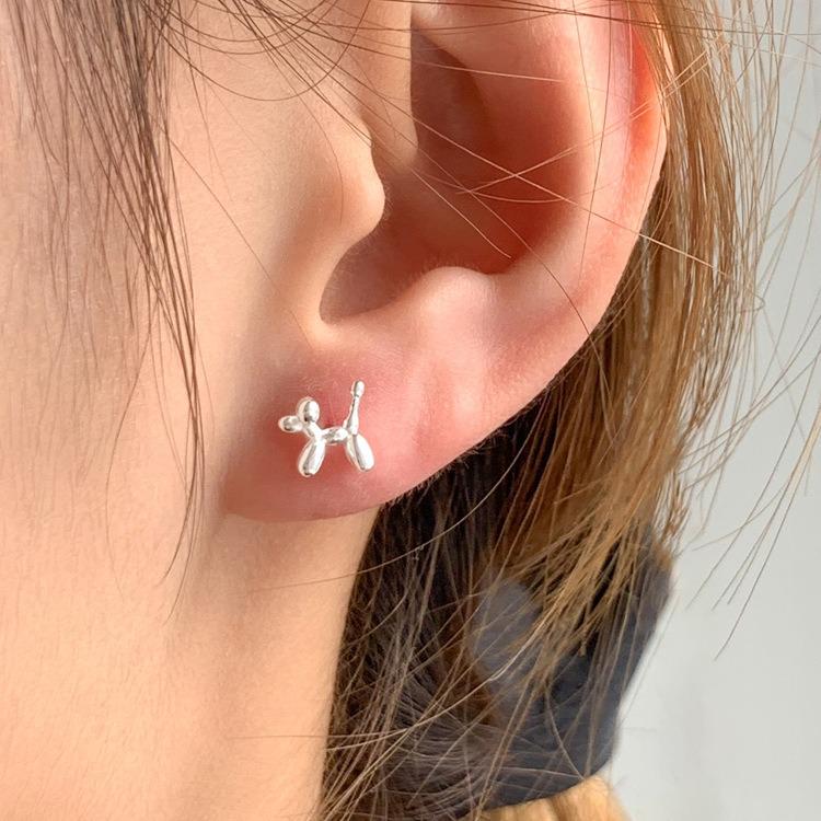 Sterling Silver Balloon Dog Stud Earrings: Simple, Delicate, Cool Style for Women