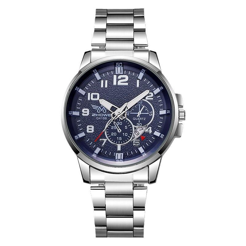 Casual Fashion Business Day Steel Belt Calendar Men'S Blue Quartz Watch