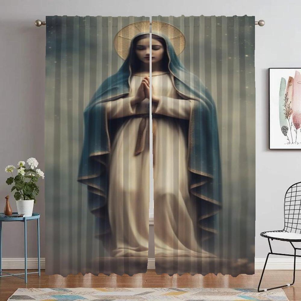 

Virgin Mary Partition Halloween Decoration Modern Living Room Curtains for Camera Window Curtain Shades Tulle for Bedroom Child W50xH70cmx2pcs-CL