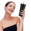 Coffee Cup with Straw Stainless Dual Vacuum Layers Mug 500ml Insulated Anti-leak Cup