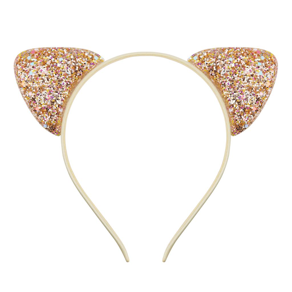 Glitter Cat Ears Headband Kitty Headband for Girls and Women Sparkly Hair Metal Hoop Shiny Hairbands Hair Accessories for Daily
