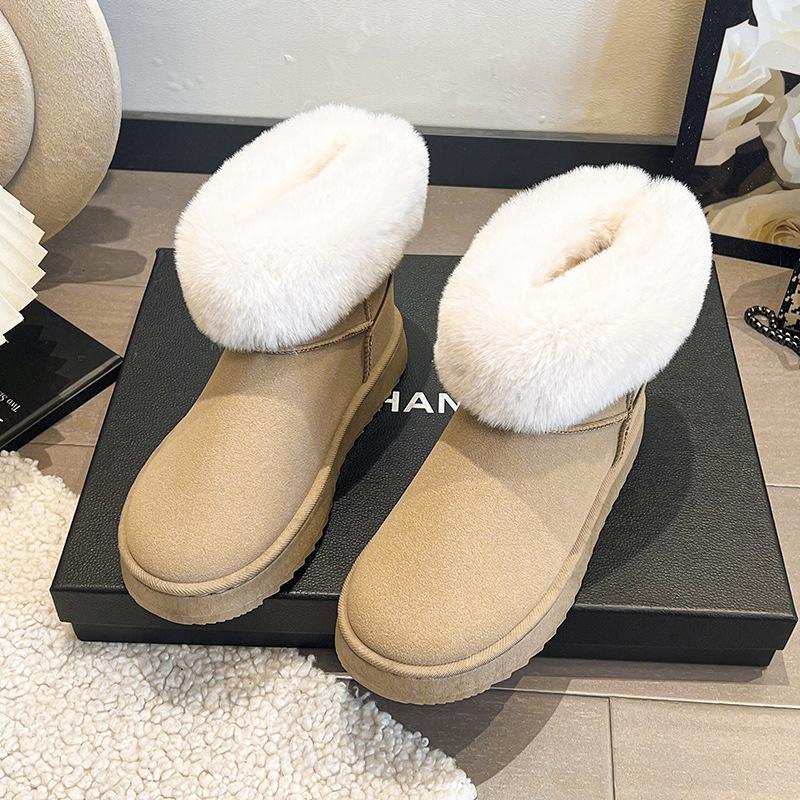 Foreign trade large size winter new platform cotton shoes Mao Mao mouth flat bottom low heel snow boots one pedal round head women's cotton shoes