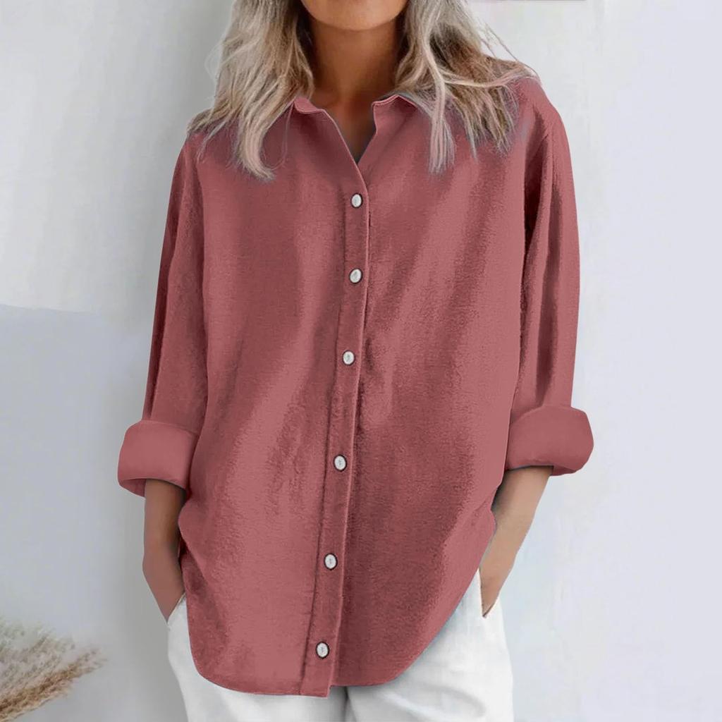 Women's Fashion Casual Solid Colour Cotton Button Cardigan Long Sleeve Top