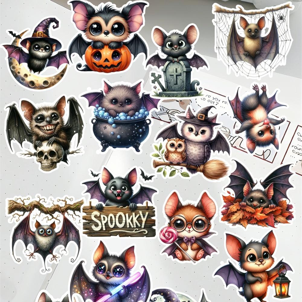 17pcs Anime Watercolor Cute Cartoon Halloween Bat Paper Stickers, for Luggage, Notebook,Diary, Album Decoration, DIY Stationery