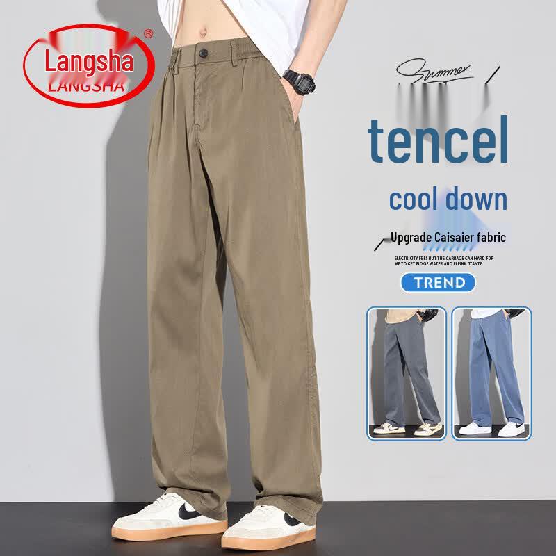 

LangSha Men s Summer Tencel Loose Straight Quick-Dry Casual Pants XXL