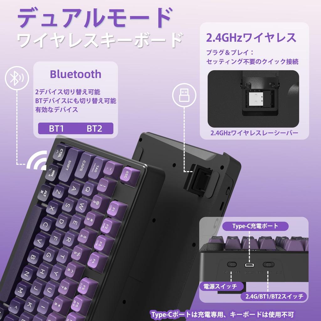 ATTACK SHARK X FREE WOLF M96 Gaming Membrane Wireless Dual Mode Wireless PBT Patchwork RGB Volume Knob and Electronic Compatible with Office Purple