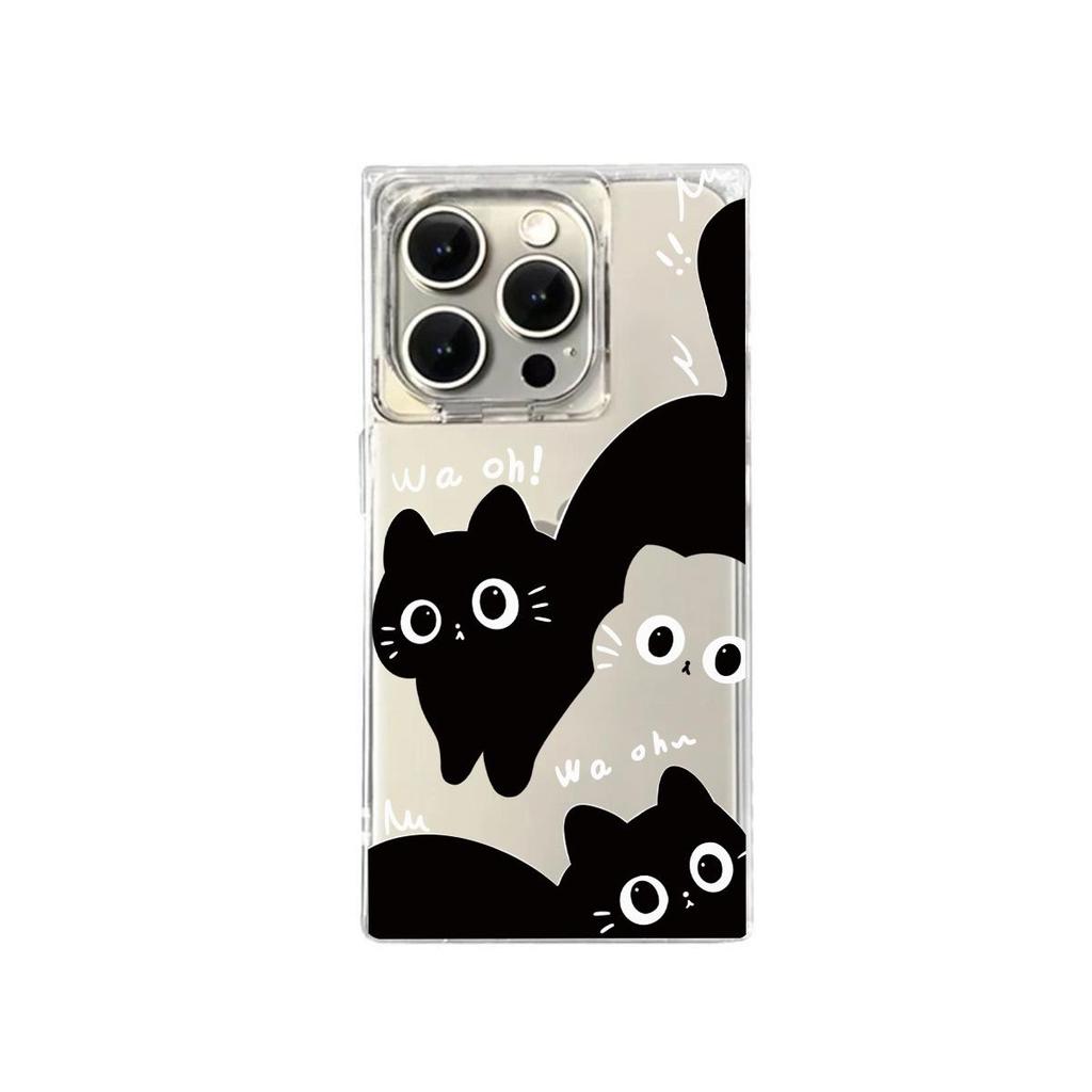 Transparent Square Back Tube Case Casing Protection For iPhone 14 Pro Max 13 15 Plus 12 16 ProMax 11 Anti-Oxygen,Three Cats Pattern