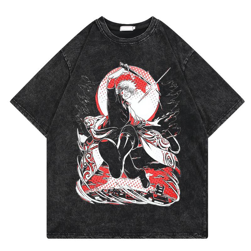 Gintama Manga Graphic Tshirt Sakata Gintoki Printed T Shirt Vintage Washed Oversized Tshirt Mens Clothing Short Sleeve Tees