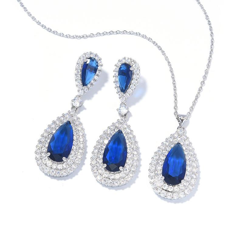 Fashion Exaggerated Diamond-Set Large Water Drop Earrings Necklace Women'S Luxury Dinner Zircon Jewelry Atmospheric Jewelry Two-Piece Set