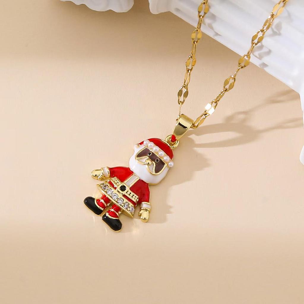 Popular Christmas Series Necklaces: Santa Claus, Peace Tree, Holiday Element Micro-Paved Drip Oil Pendant