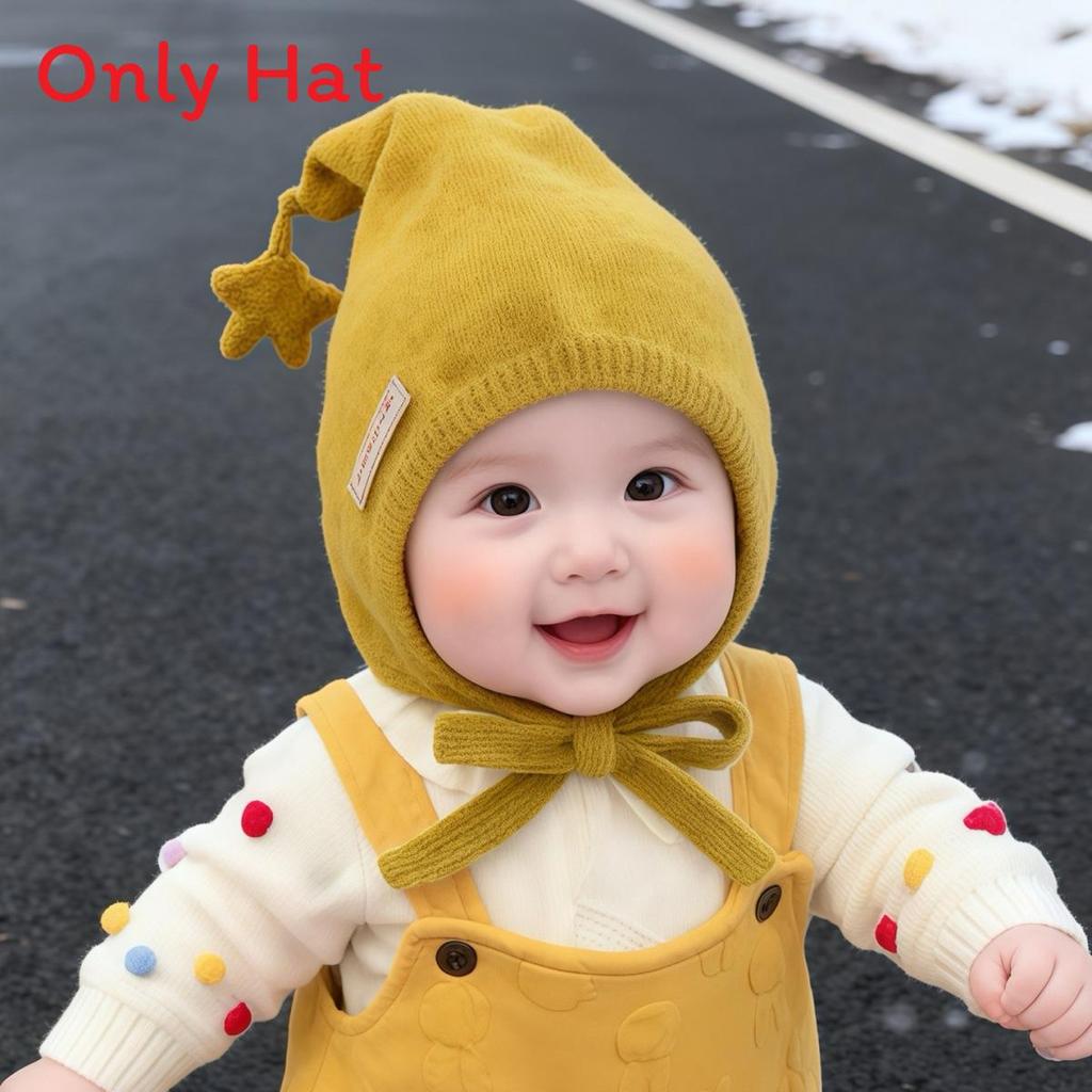 Baby Knitted Hat Winter Thick Wool Cap For Toddler Windproof Protection жёлтый