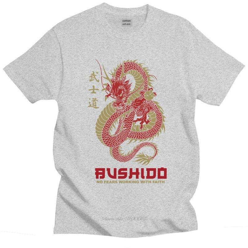 Cool Bushido No Fears Working With Faith T Shirt Men Short Sleeve Cotton T-shirt Japanese Dragon Tattoo Tee Tops Graphic Tshirt