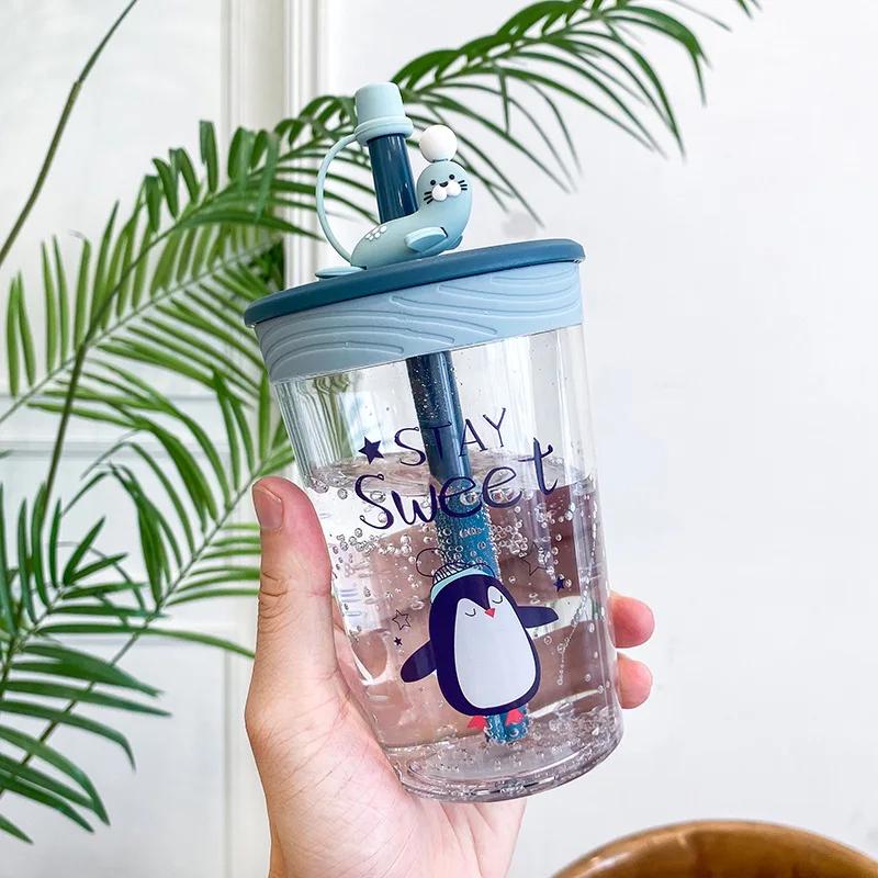 

450ml Girls Cute Water Bottle Outdoor Travel Climbing Drinking Bottle BPA Free Creative Summer Straw Bottle Student Water Cup 450ml синий