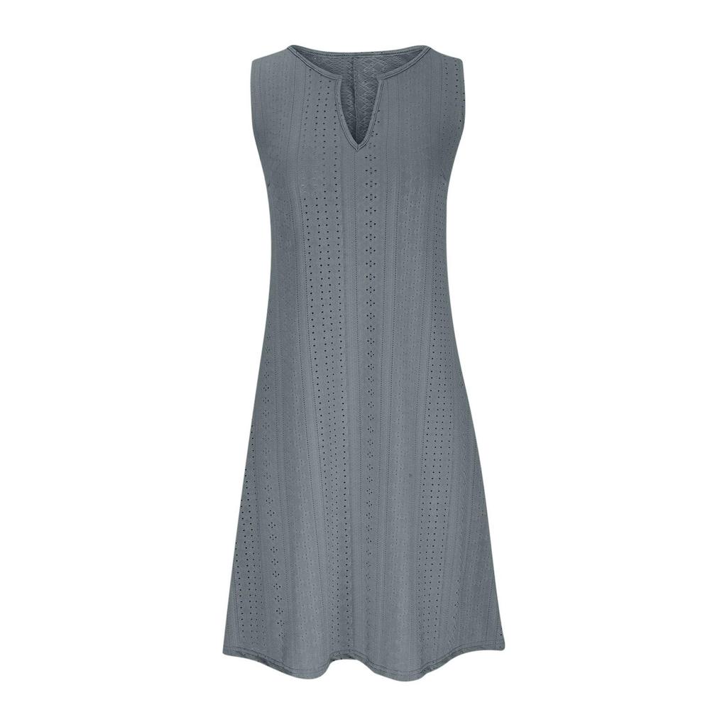 Women's Fashion Hollow Sleeveless V-Neck Loose Colour Dresses