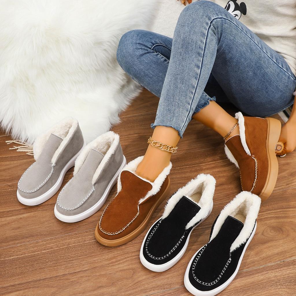 New Large-size Women's Cotton Shoes In the Winter of , New European and American Suede One-pedal Warm Snow Boots for Women