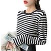 Striped Bottoming Shirt for Women, Spring and Autumn New Style, Contrasting Color, Round Neck, Long-sleeved T-shirt, Early Autumn Top