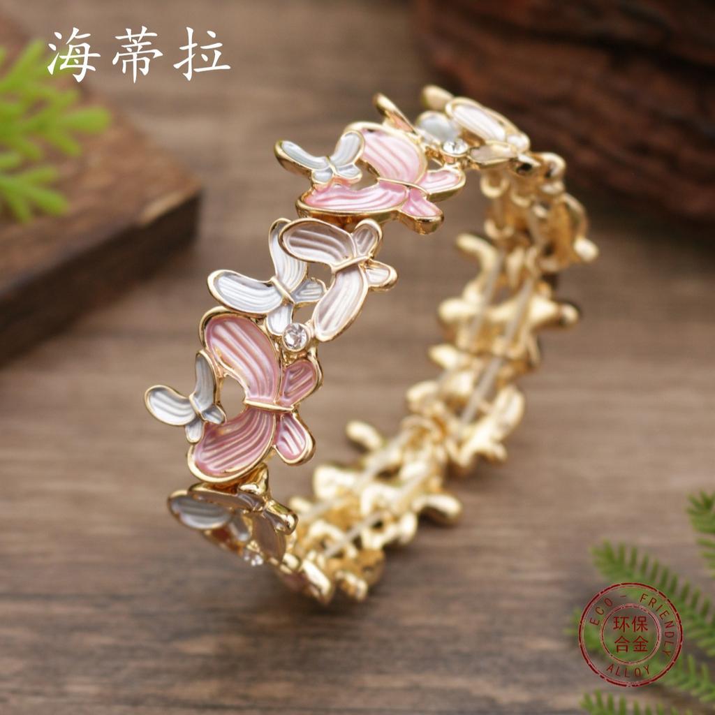 Emaille Haar Schmetterling Legierung elastisches Armband, Damen vielseitiges diamantbesetztes Schmetterlingsarmband