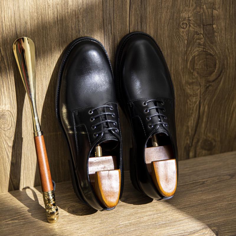 New round head hand-polished men's leather shoes cowhide business dress